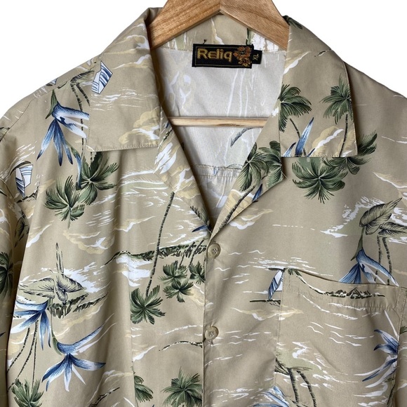 Reliq Casual Button Down Hawaiian Style‎ Shirt Tropical with Palm Trees Mens XL - Picture 3 of 10